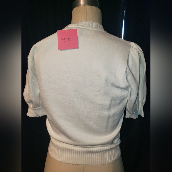NWT Kate Spade 100% cotton knit vibrant embroiderd flowers crop short sleeve top - Picture 4 of 7